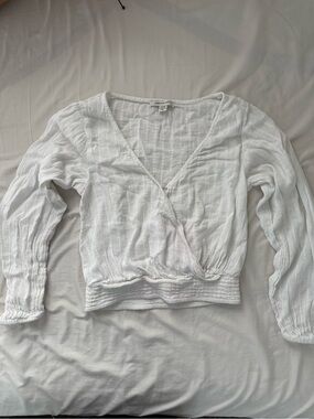 American Eagle Outfitters White Textured Wrap-Style Long Sleeve Top
